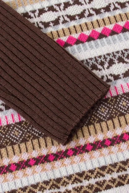 Knitted Turtleneck Top with Colorful Nordic Stripes