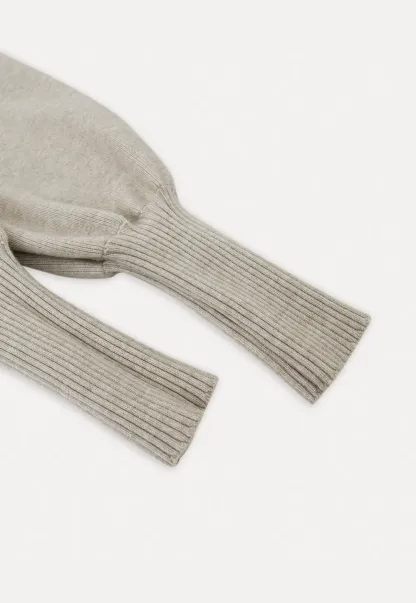 Ribbed High-Neck Sweater with Balloon Sleeves