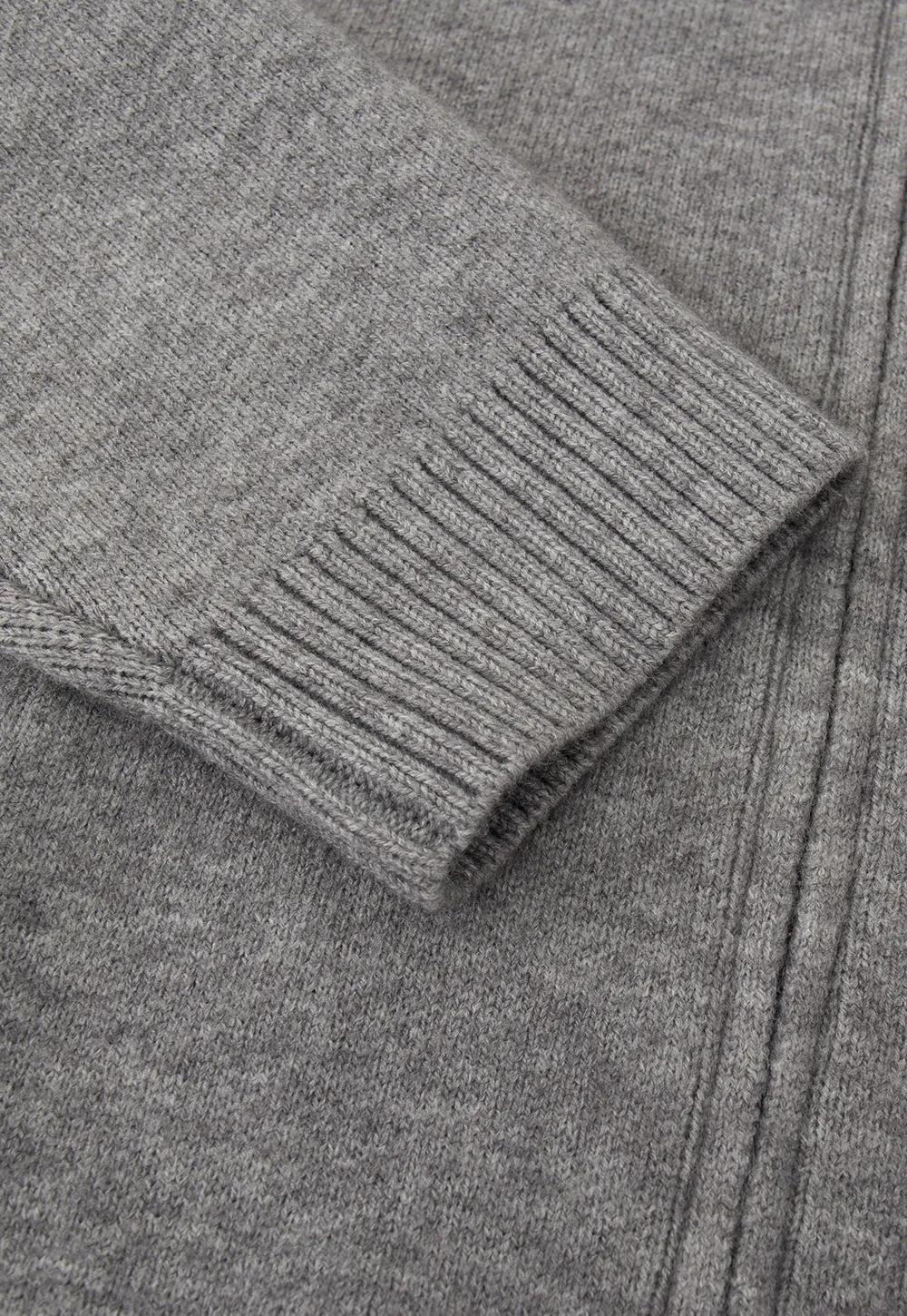 Women Grey Zip-Up Sweater with Ribbed Collar