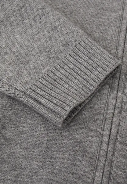 Women Grey Zip-Up Sweater with Ribbed Collar