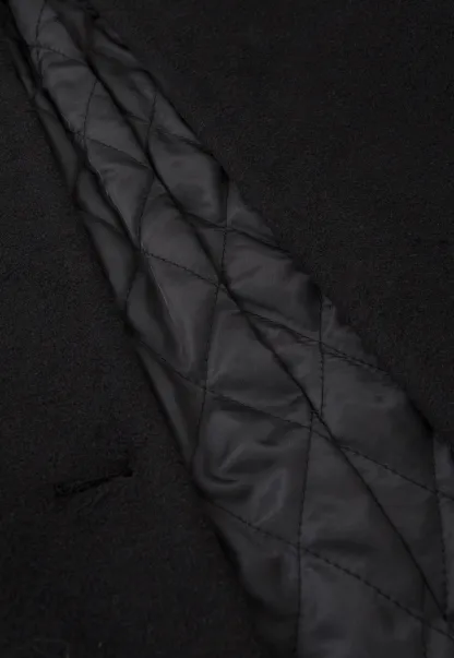 Women Black Wool Coat with Plaid Scarf Set