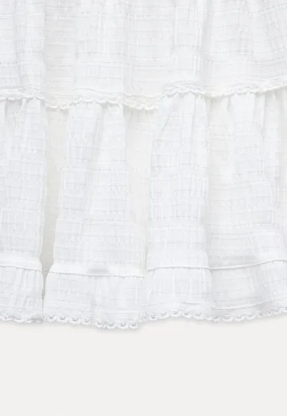 Lace-Trim White Tiered Skirt