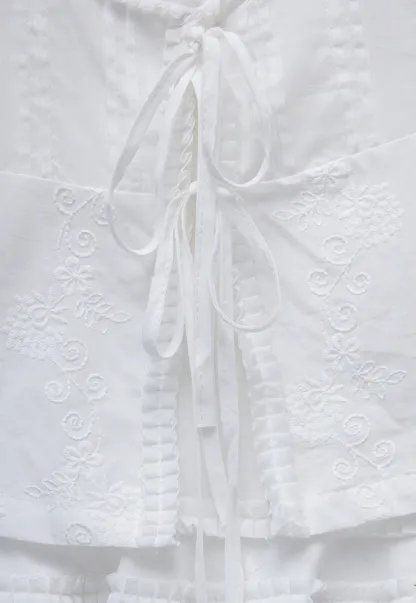 Women’s White Ruffle-Tiered Tie Shirts