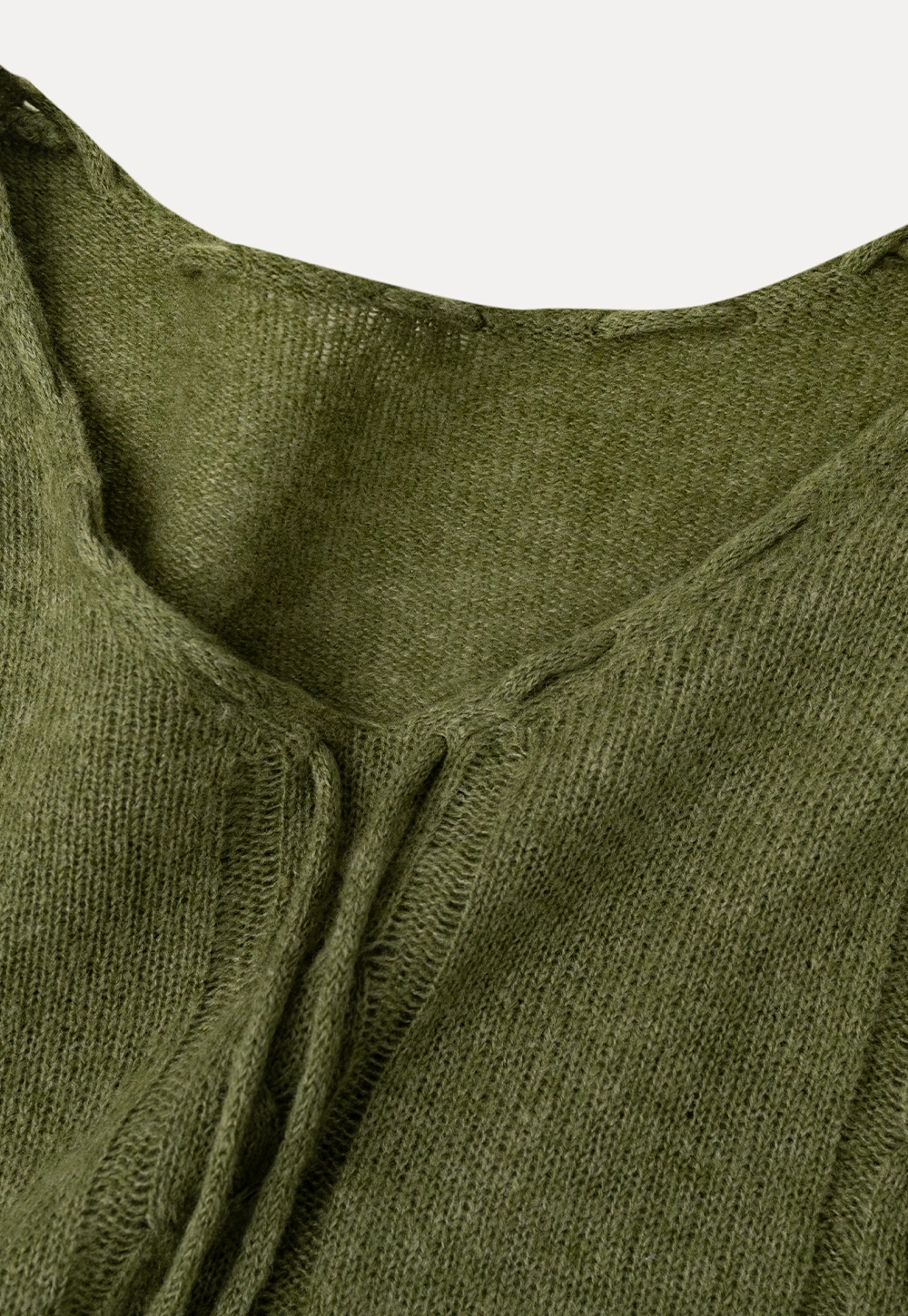 V Neck Drawstring Detail Woolen Knit Sweater