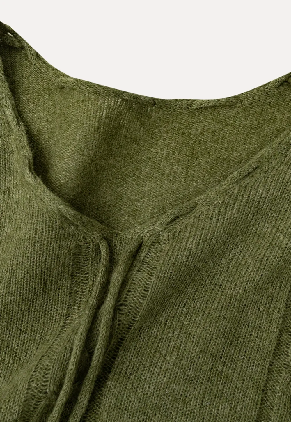 V Neck Drawstring Detail Woolen Knit Sweater