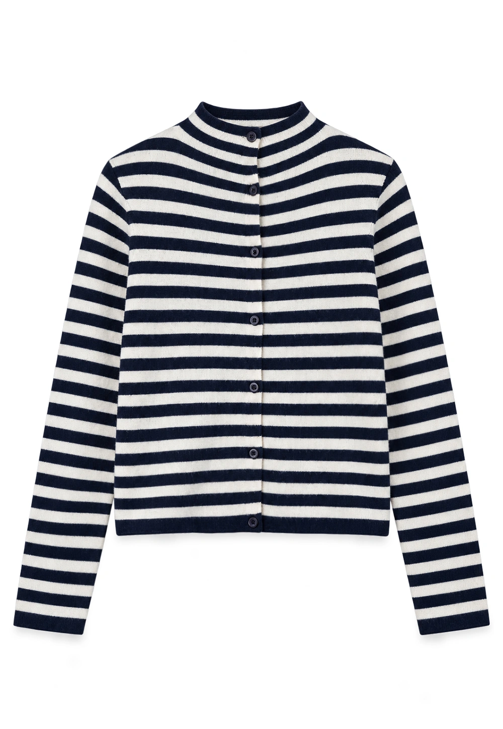 Striped Ribbed Knit Cardigan with Stand Collar