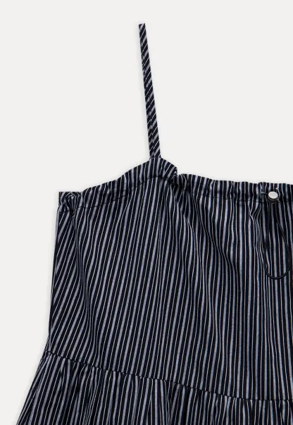 Striped Spaghetti Strap Ruffled Peplum Top
