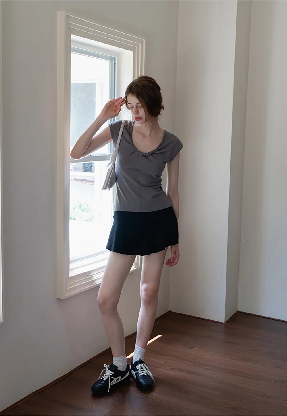 Women’s Ruched Front Slim Fit Cap Sleeve Top