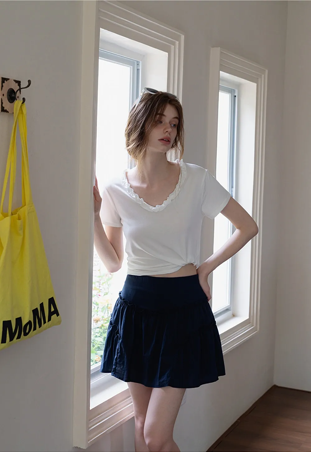 Ruffle Trim V-Neck T-Shirt