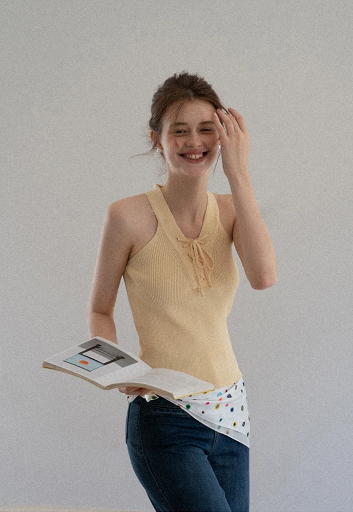 Women's Lace-Up Sailor Collar Knit Tank – EGGKA