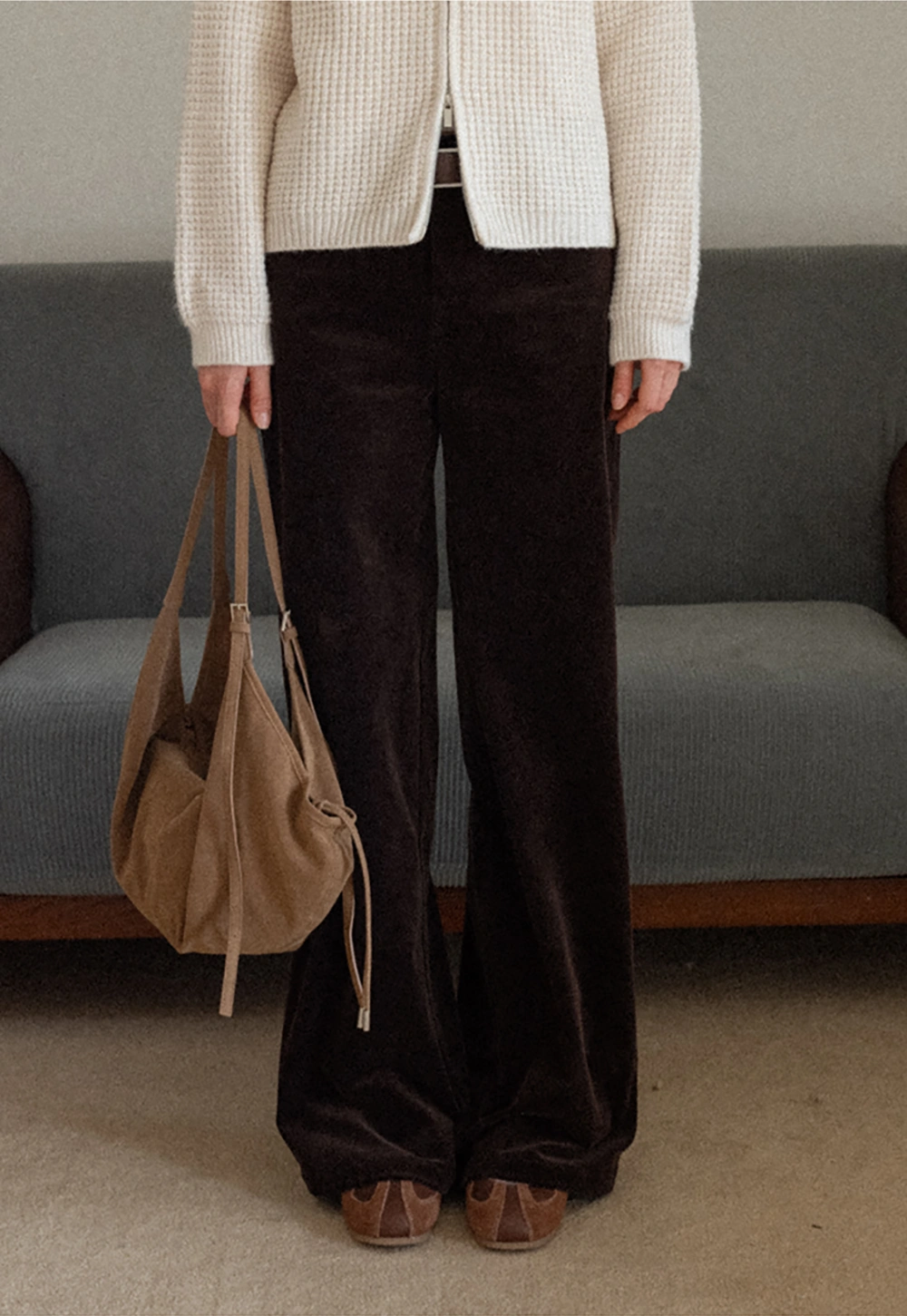 Women High Waist Corduroy Pants Wide Leg Casual