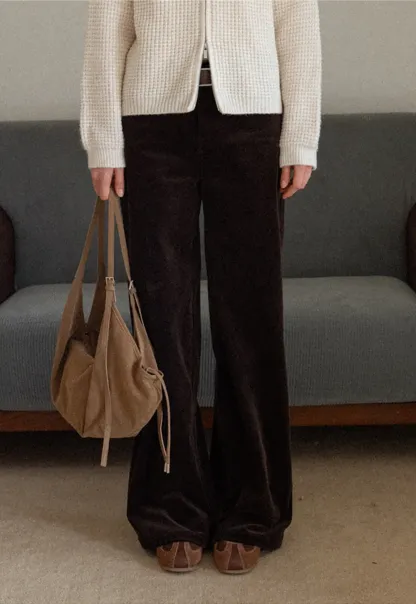 Women High Waist Corduroy Pants Wide Leg Casual