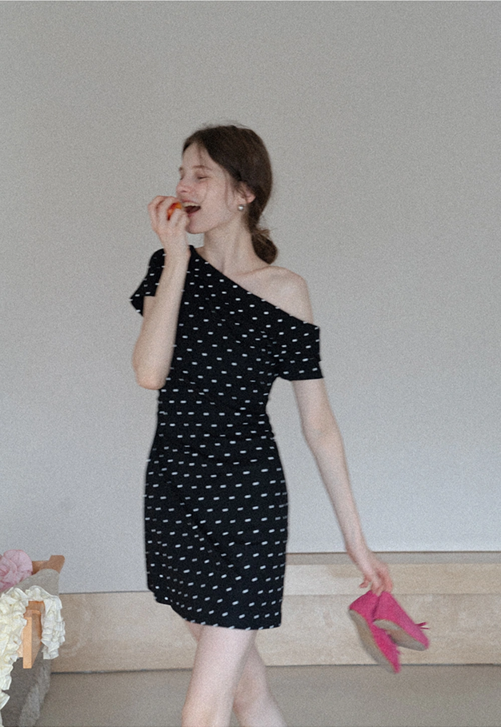 Women’s One Shoulder Polka Dot Mini Dress