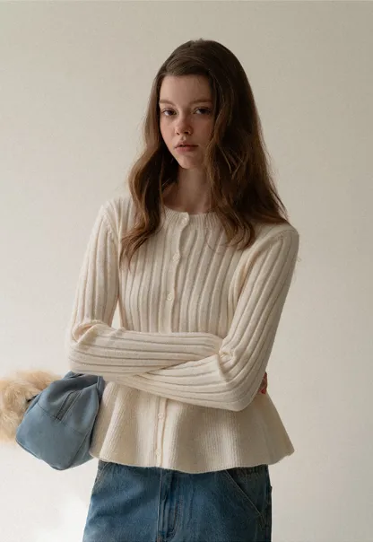 Women Ribbed Cardigan with Button Front