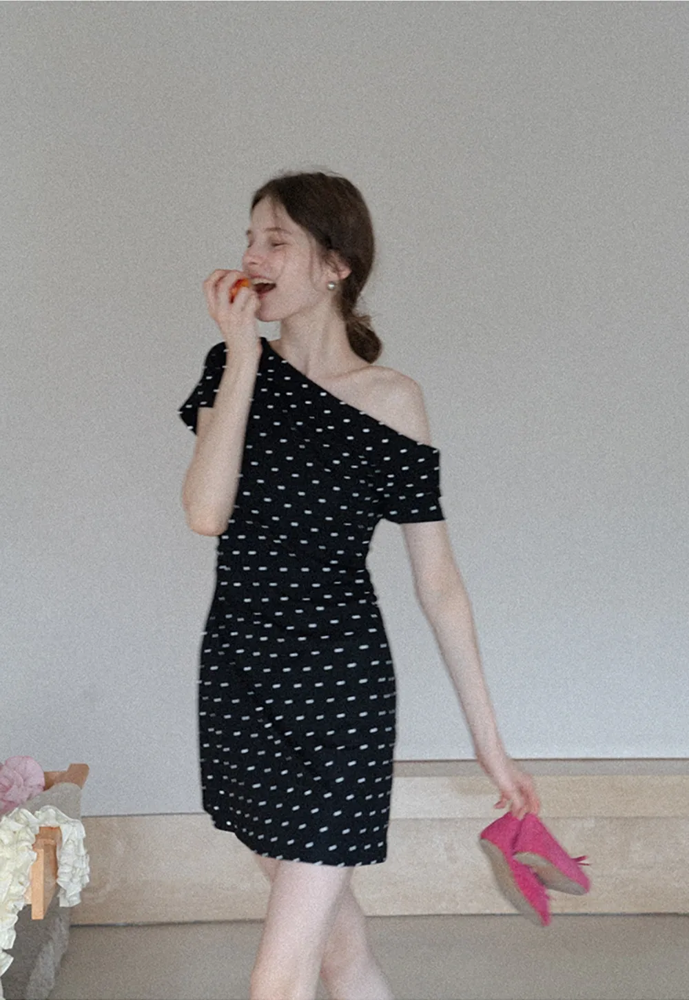 Women’s One Shoulder Polka Dot Mini Dress