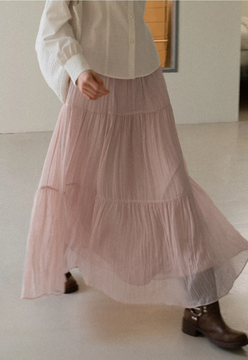 Tiered Crinkle Maxi Skirt