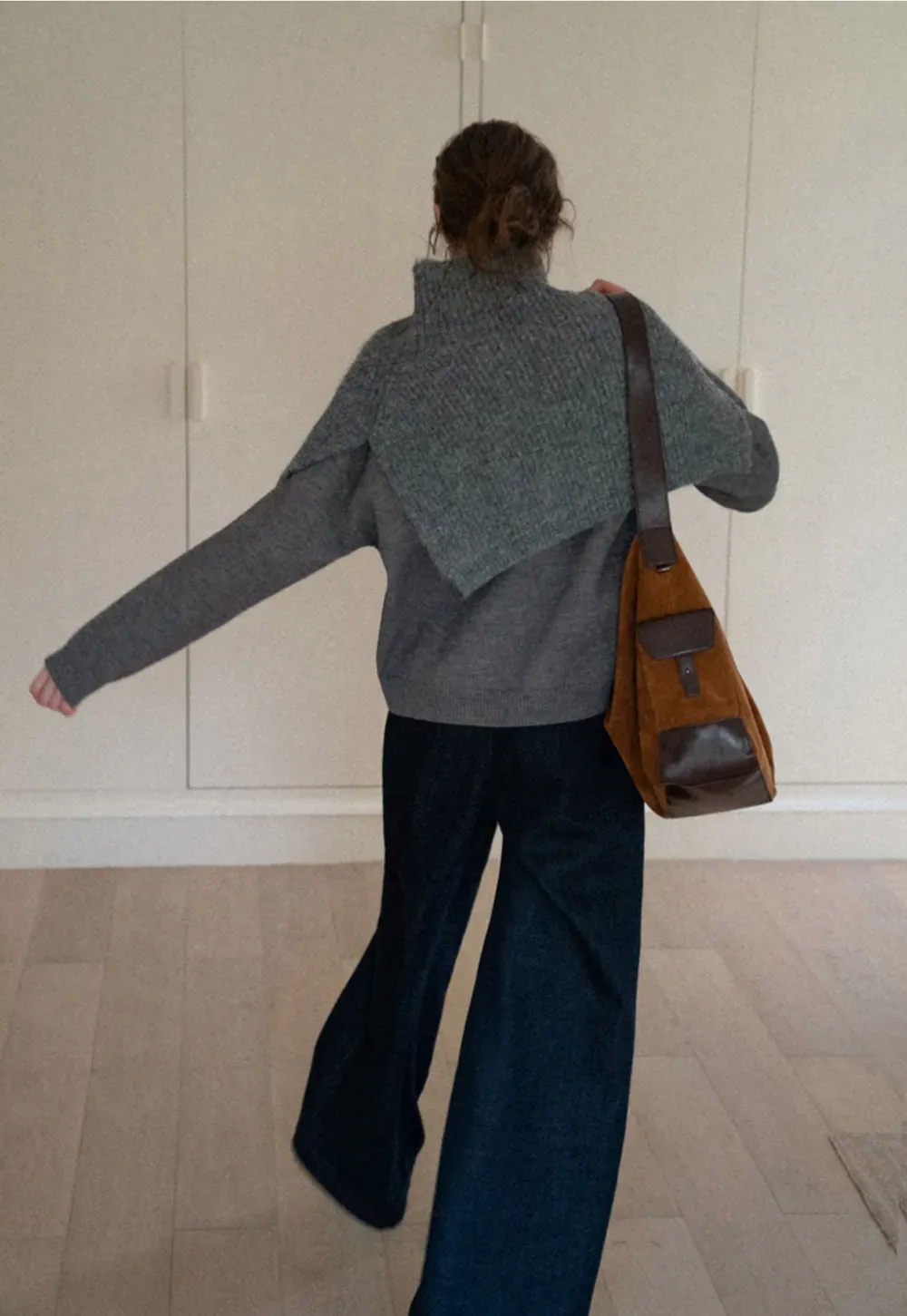 Layered Shawl Neck Knit Sweater