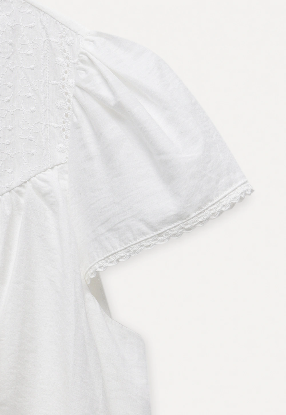 Women’s White Embroidered Button-Front Puff Sleeve Blouse