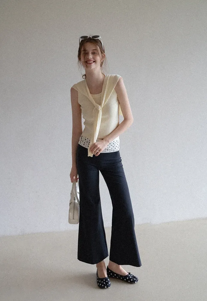 Polka-Dot Foldover Waist Flared Pants