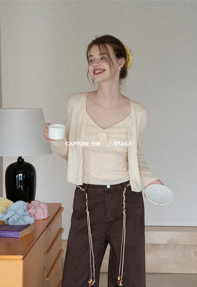 Beaded Scarf-Belt Wide-Leg Jeans