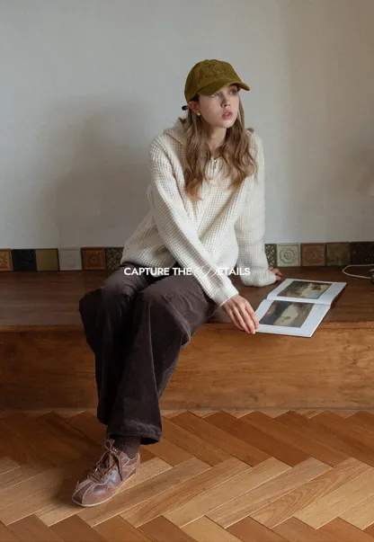 Women High Waist Corduroy Pants Wide Leg Casual