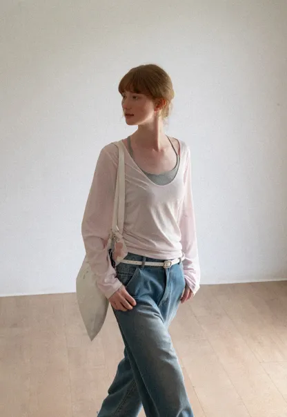 Women Scoop Neck Long Sleeve Basic Layering Top