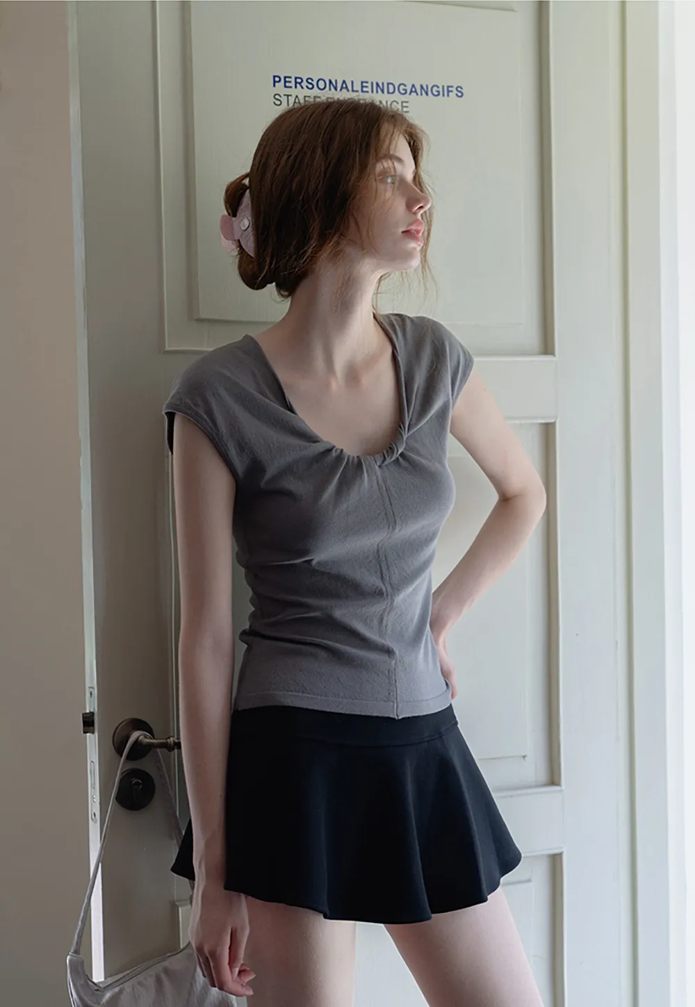 Women’s Ruched Front Slim Fit Cap Sleeve Top