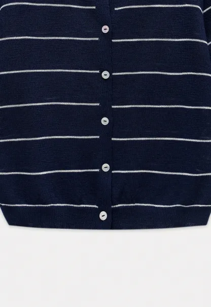 Women’s Striped Button-Down Short-Sleeve Cardigan
