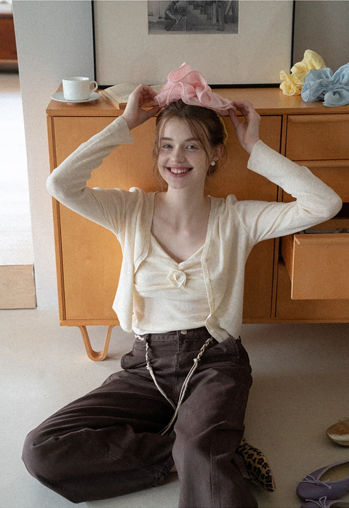 Beaded Scarf-Belt Wide-Leg Jeans