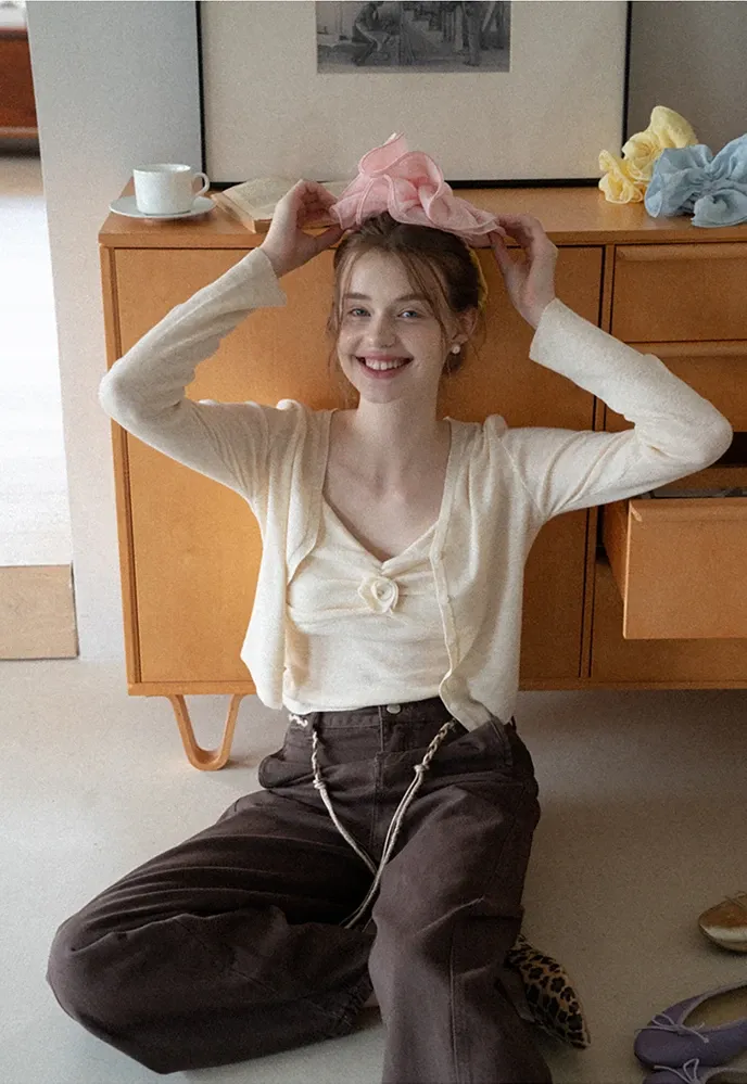 Beaded Scarf-Belt Wide-Leg Jeans