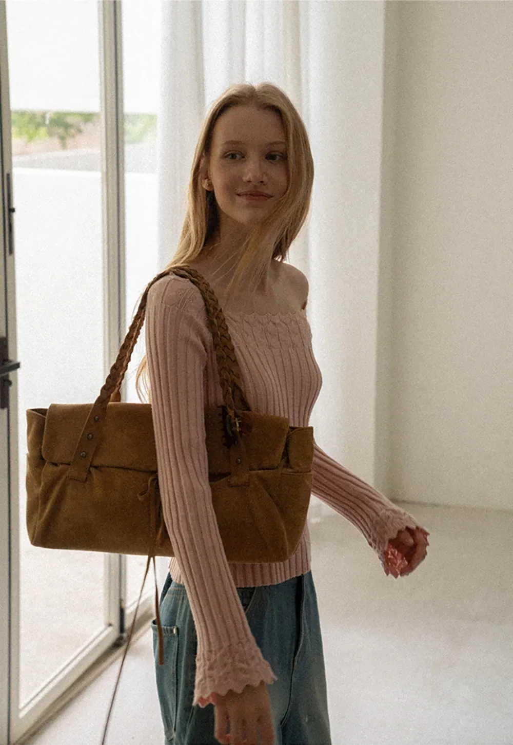 Scalloped Neck Ribbed Knit Cropped Sweater