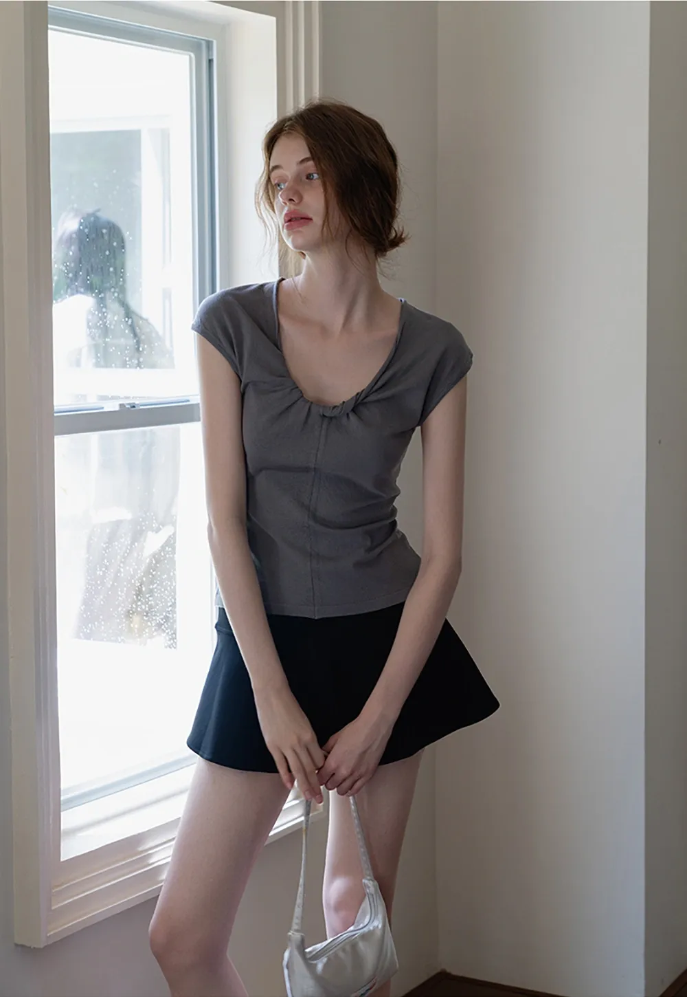 Women’s Ruched Front Slim Fit Cap Sleeve Top