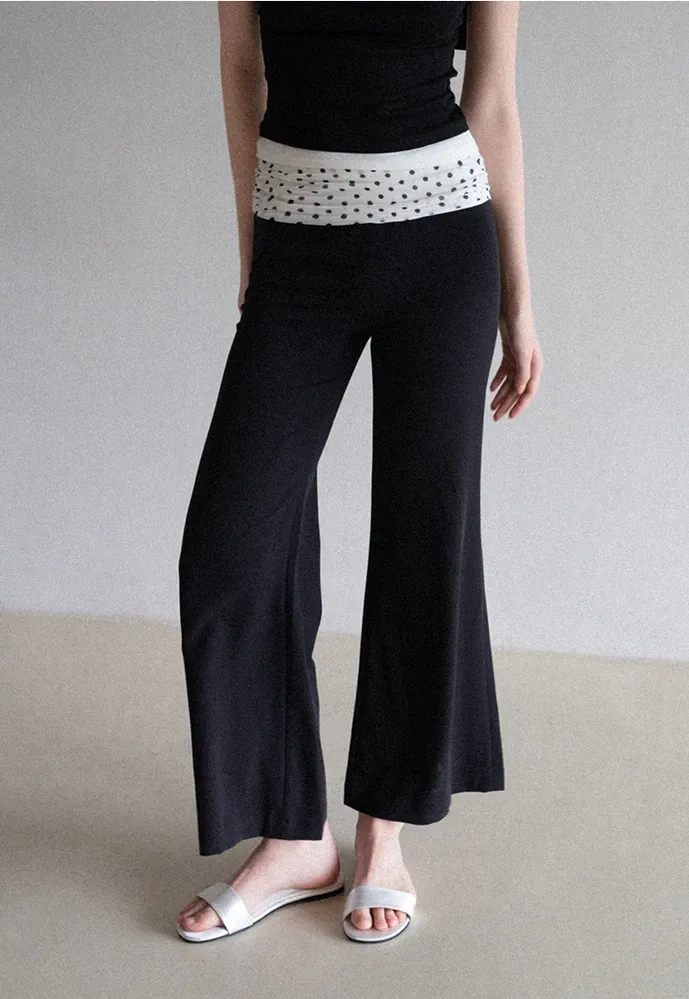 Polka-Dot Foldover Waist Flared Pants