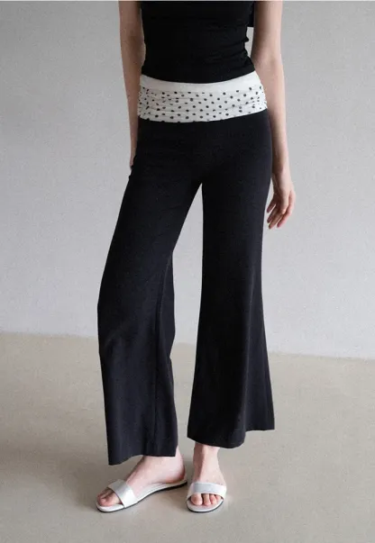 Polka-Dot Foldover Waist Flared Pants