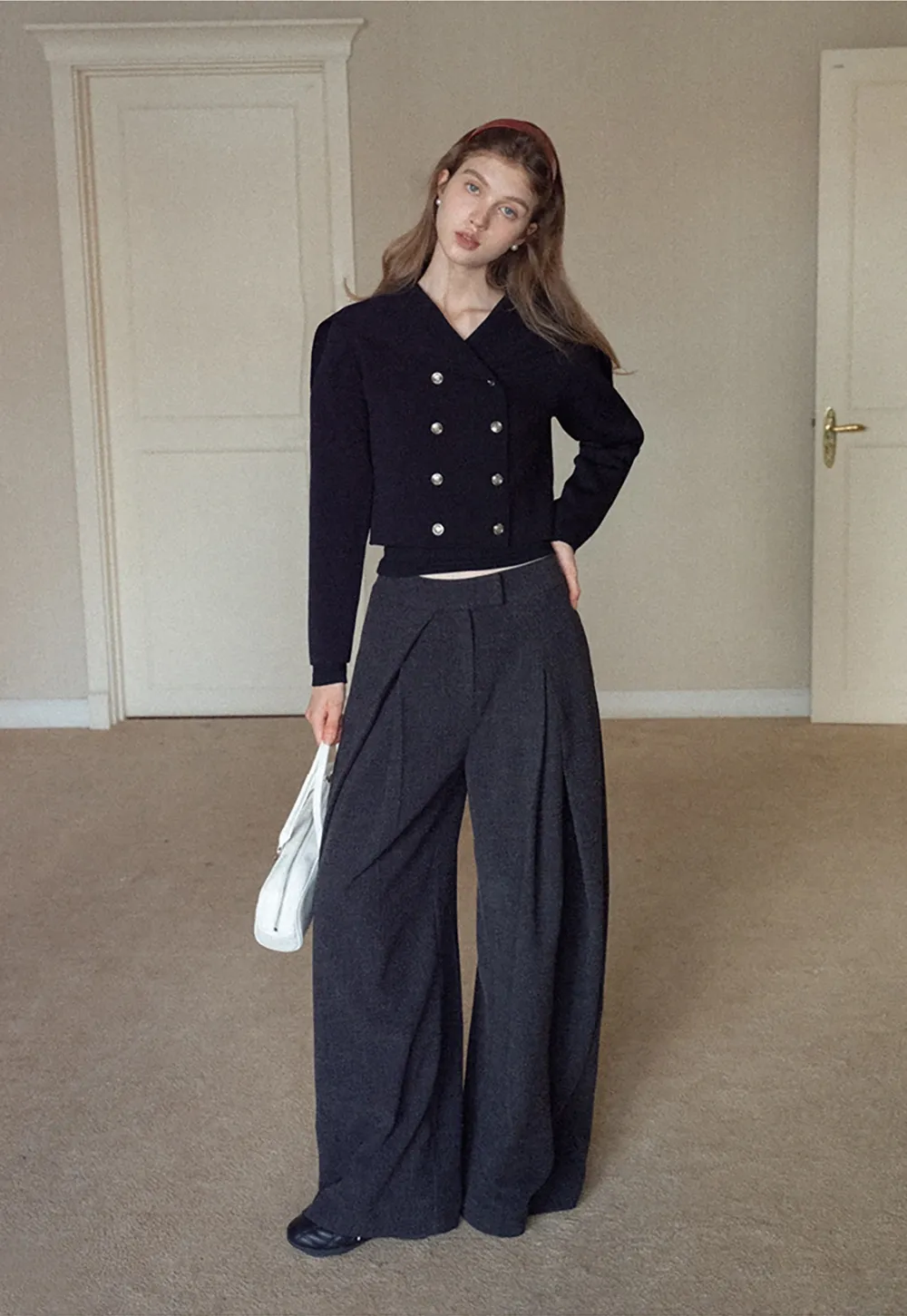 Women High Waist Pleated Wide Leg Trousers