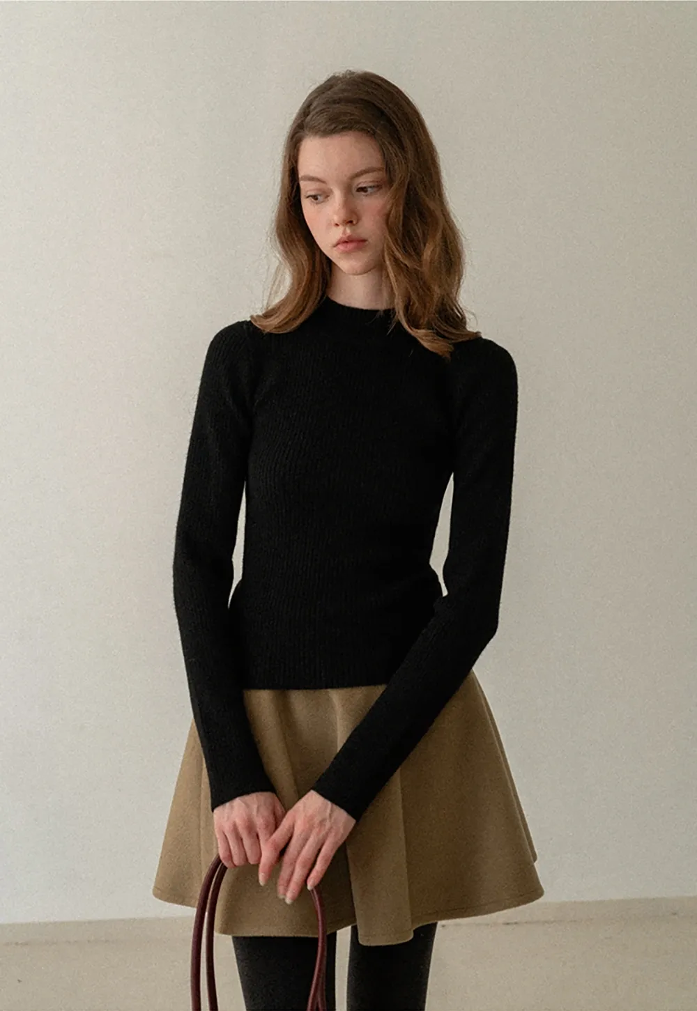 Women Soft Ribbed Mock Neck Knit Top