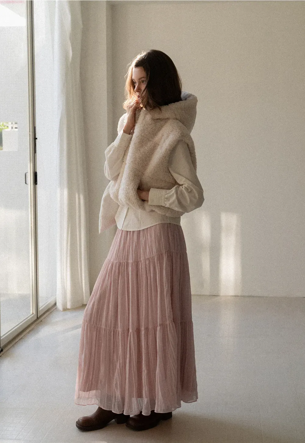 Tiered Crinkle Maxi Skirt