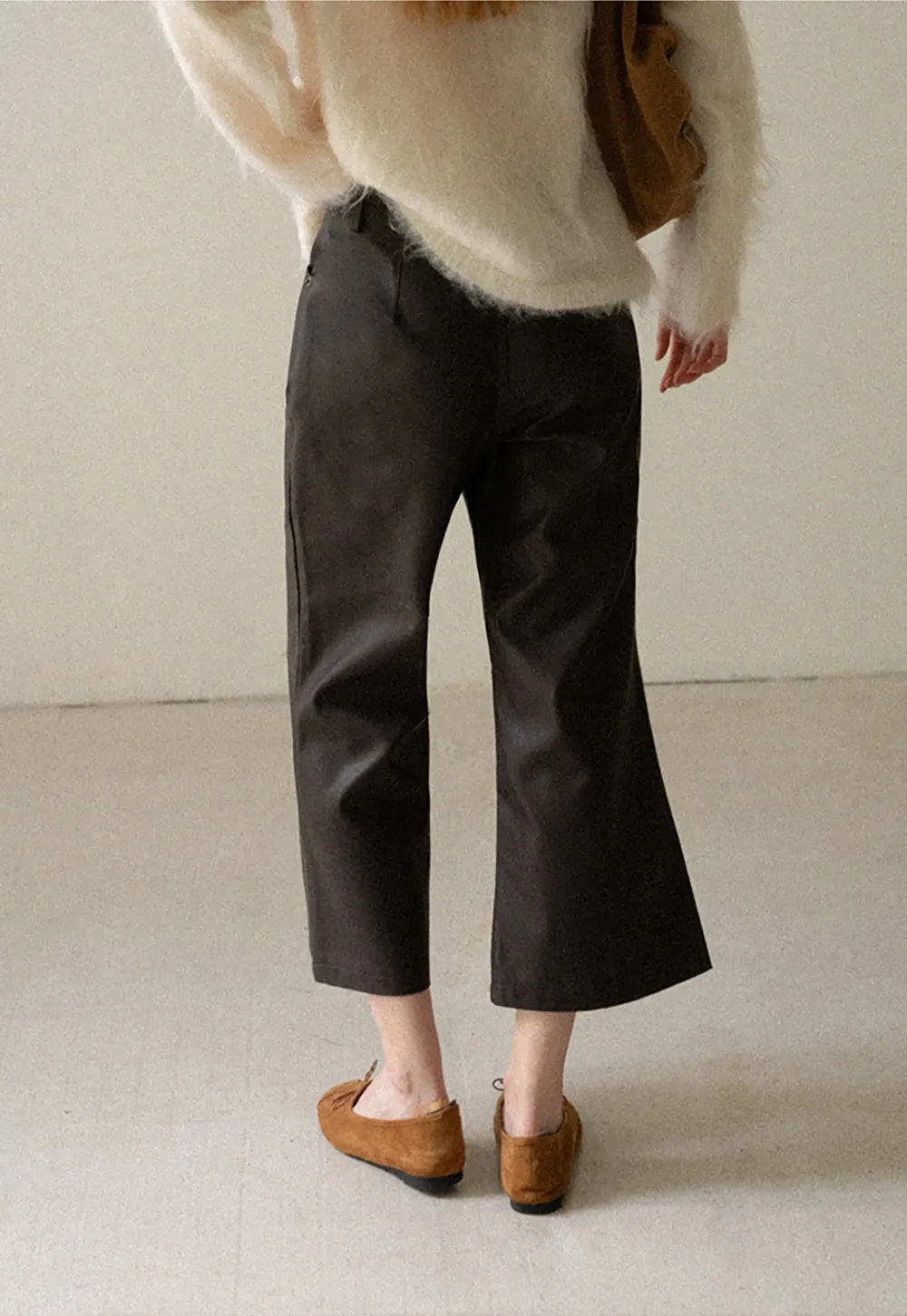 Pleated Wide Leg Leatherette Casual Pants