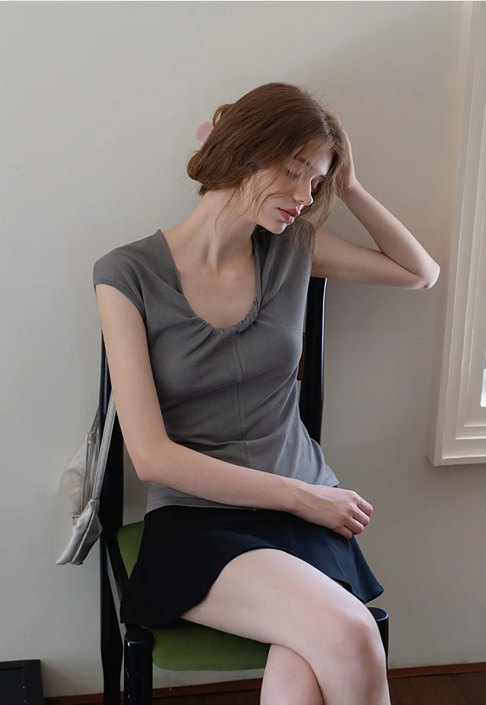 Women’s Ruched Front Slim Fit Cap Sleeve Top