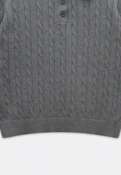 Women's Grey Ribbed Polo Shirt with Short Sleeves