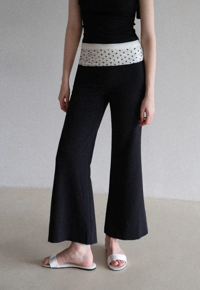 Polka-Dot Foldover Waist Flared Pants