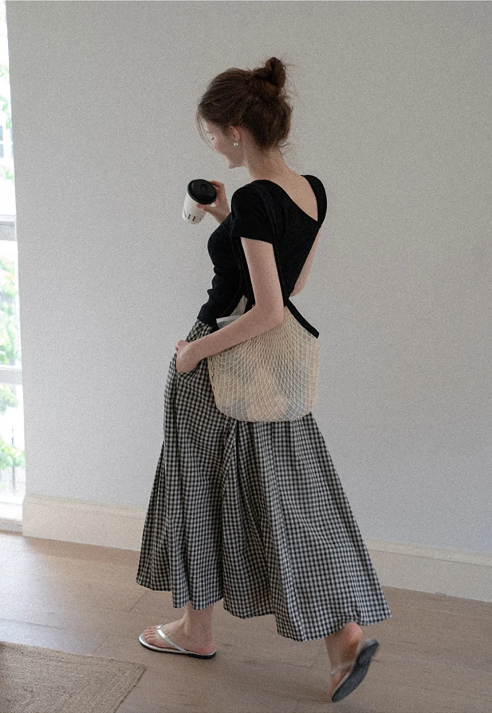 Belted Gingham Pleated Midi Skirt