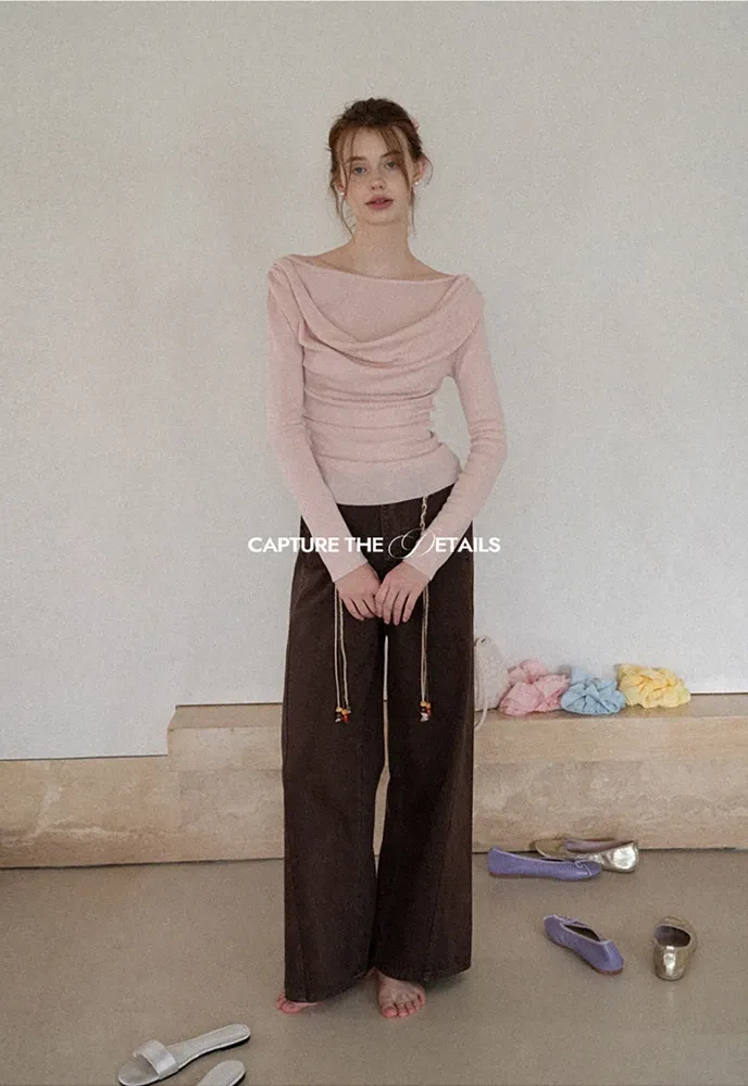 Beaded Scarf-Belt Wide-Leg Jeans