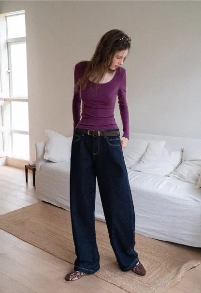 High-Waisted Wide Leg Denim Pants