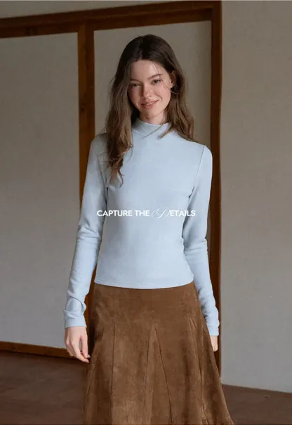 Ruffled Hem Suede A-Line Skirt