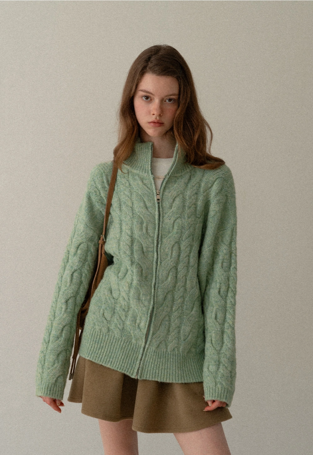 Women Cozy Cable Knit Cardigan with Zipper
