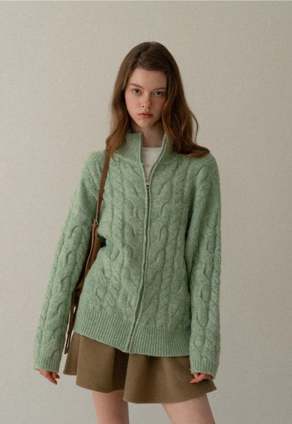 Women Cozy Cable Knit Cardigan with Zipper