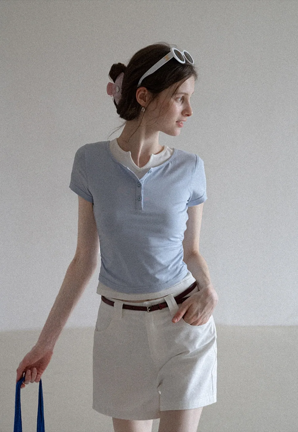 Women’s Slim Fit Button Front Ribbed T-Shirt