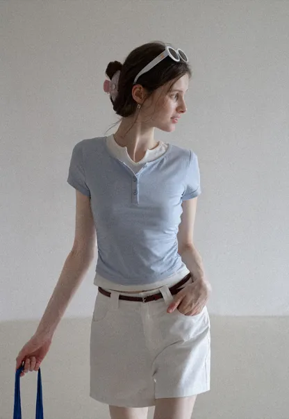Women’s Slim Fit Button Front Ribbed T-Shirt