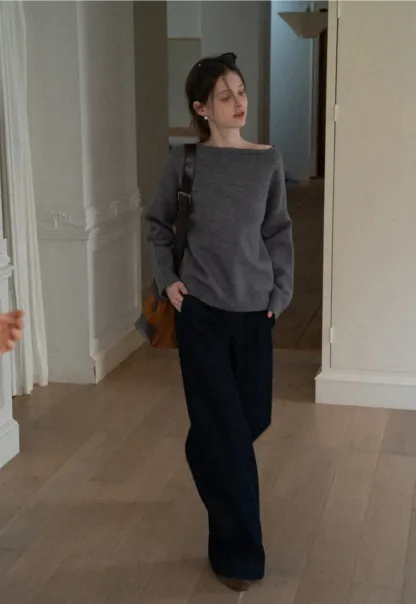 Layered Shawl Neck Knit Sweater